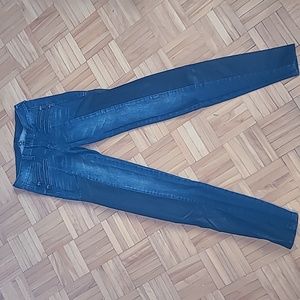 Dex Denim Jeans 24 Blue Moto Zippers Vegan Leather